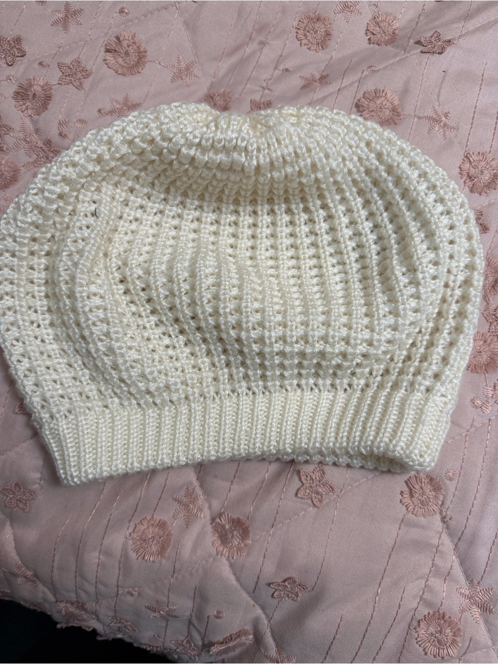 Preston & York Ivory Crochet Knit Beret Hat - One Size